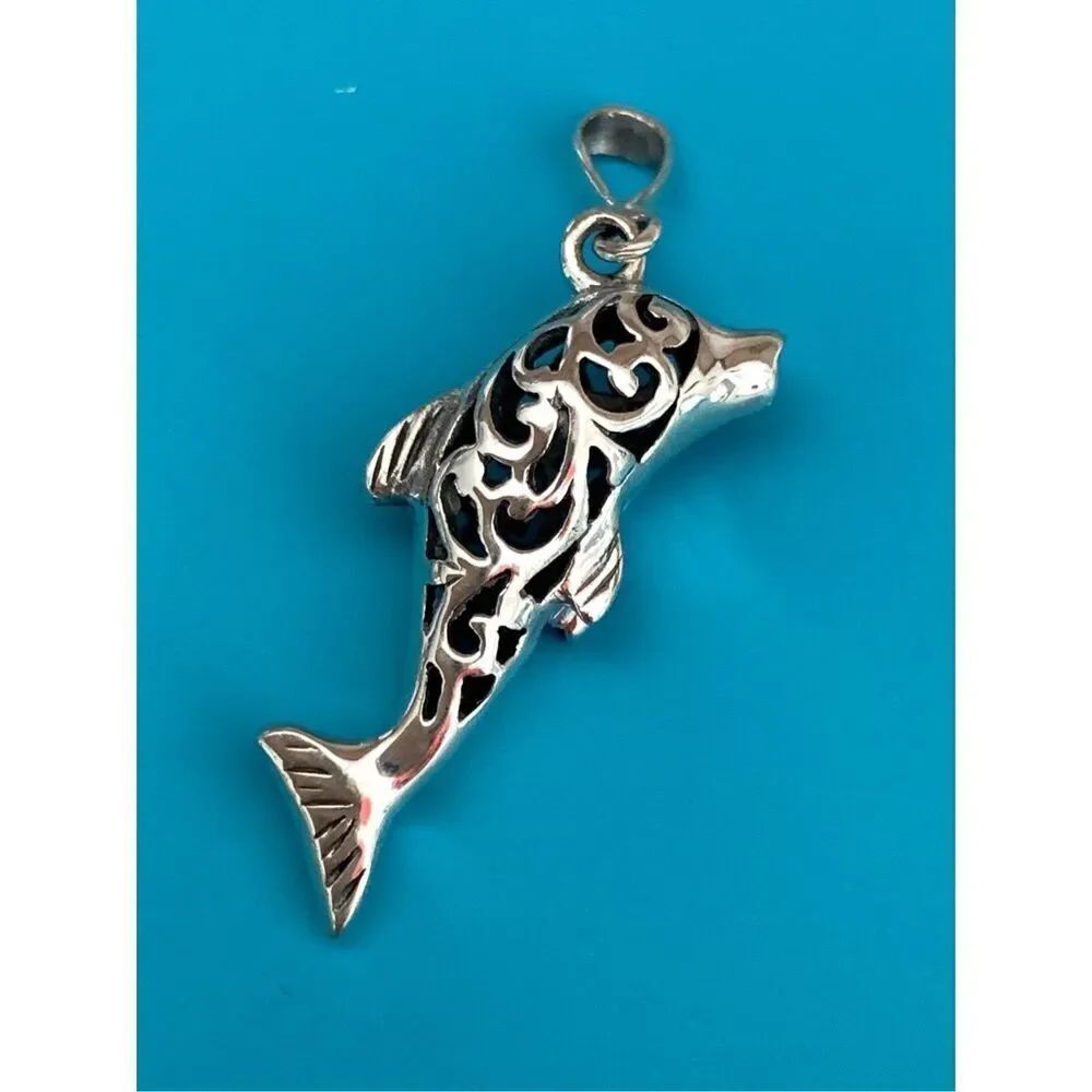 Dolphin Ornate Sterling Silver Jewelry Charm #beach